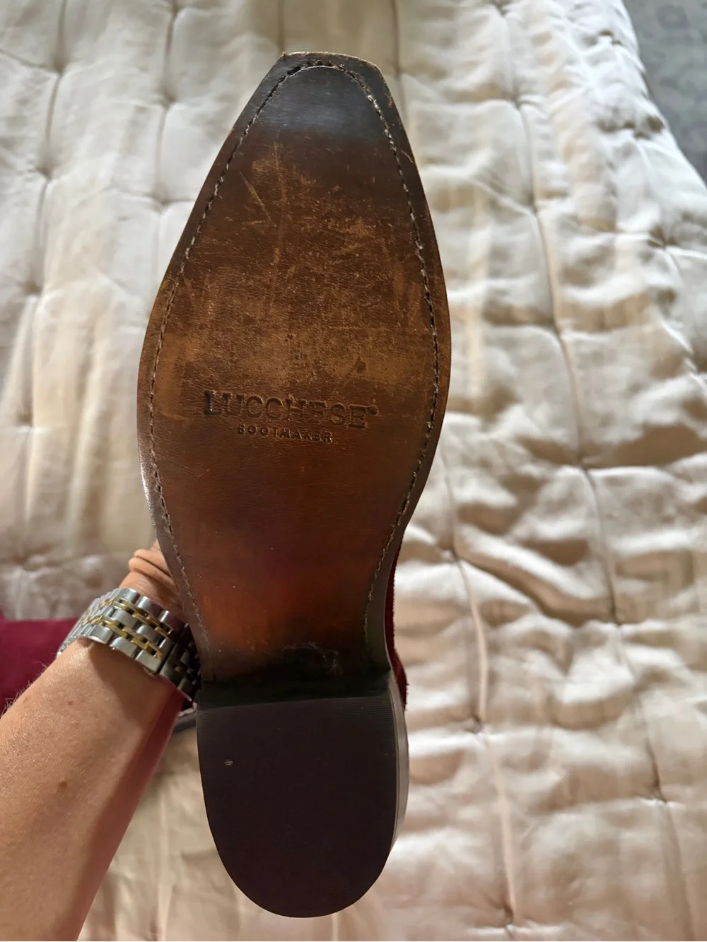 Lucchese Elena Wine Suede Western Ankle Boots